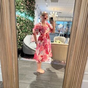 JessaKae Pink and Red Floral Midi Dress